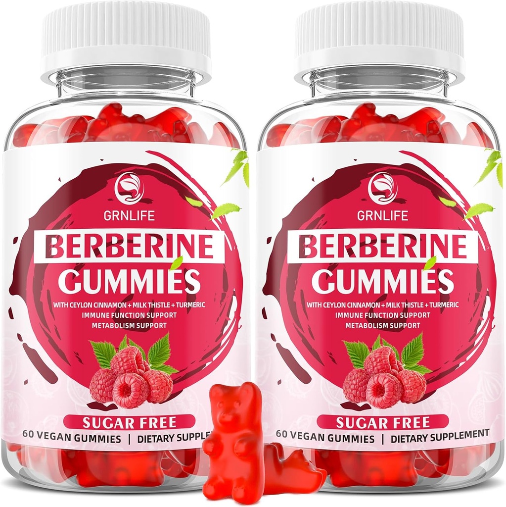 セイロンシナモン1500mg高効力Berberine Gmmies with Ceylon Cinnamon 1500mg免疫および代謝サポート、砂糖無料、ラズベリー味 - 120カウント
