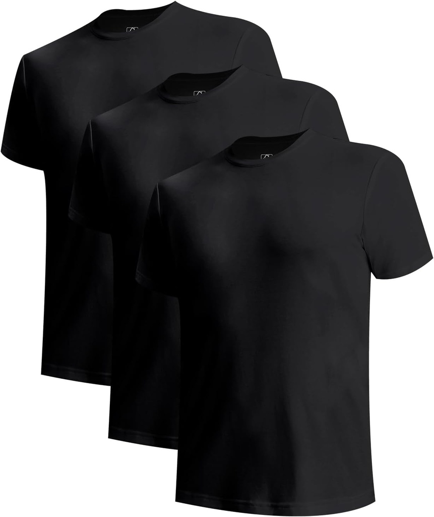 BAMBOO COOLメンズアンダーシャツスリムフィットVネック/クルーネック、モイスチャーウィッキングTシャツ 紳士用ソフトストレッチホワイトティー、3パック