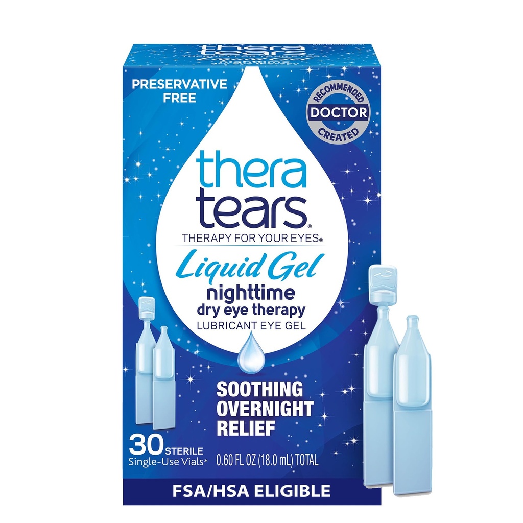 TheraTearsの液体のゲルの夜間潤滑油は乾燥した目、単一使用のガラスびん、30の計算のために低下します