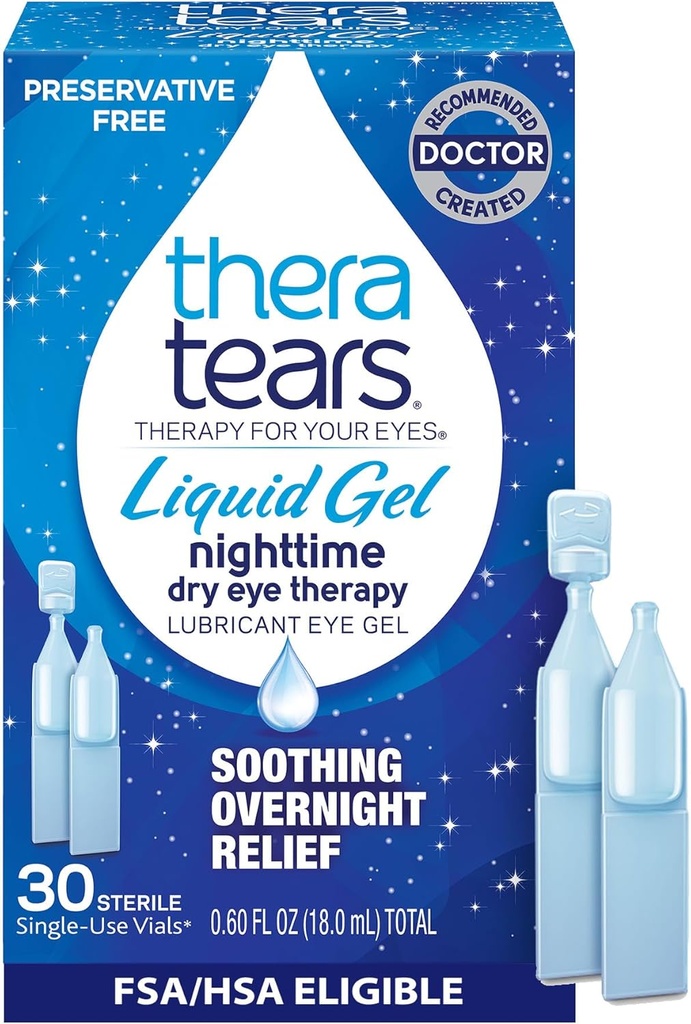 TheraTearsの液体のゲルの夜間潤滑油は乾燥した目、単一使用のガラスびん、30の計算のために低下します