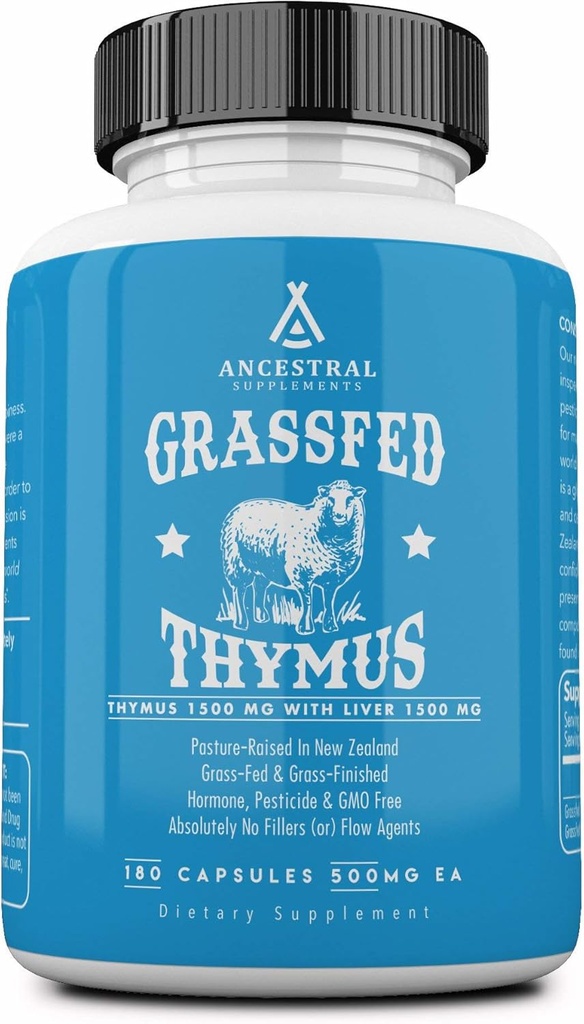 Ancestralは草の餌のOvine (Sheep) Thymusの腺のエキス、3000mg、ヒスタミン、エネルギー、アレルギーおよび草の飼料のビーフのレバー、非GMO、180のカプセルが付いている免疫サポート補足を補います