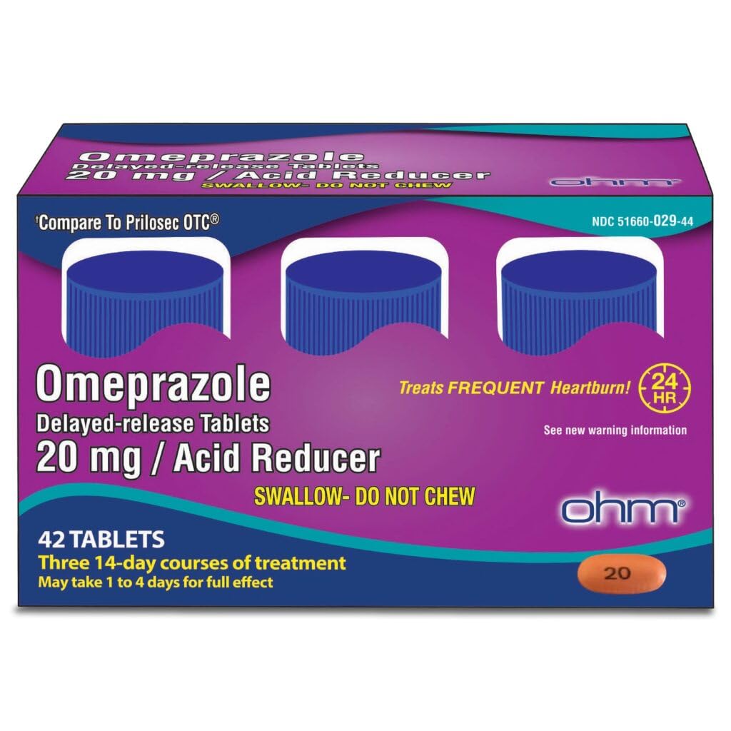 Ohm Omeprazole 20mgの42の遅れたReleaseのタブレット、Frequent Heartburnのための酸の減力剤、24時間の救助のHeartburnの薬、助けはStomach及びChest Discomfortを(6の供給、42、計算の週)取り除きます