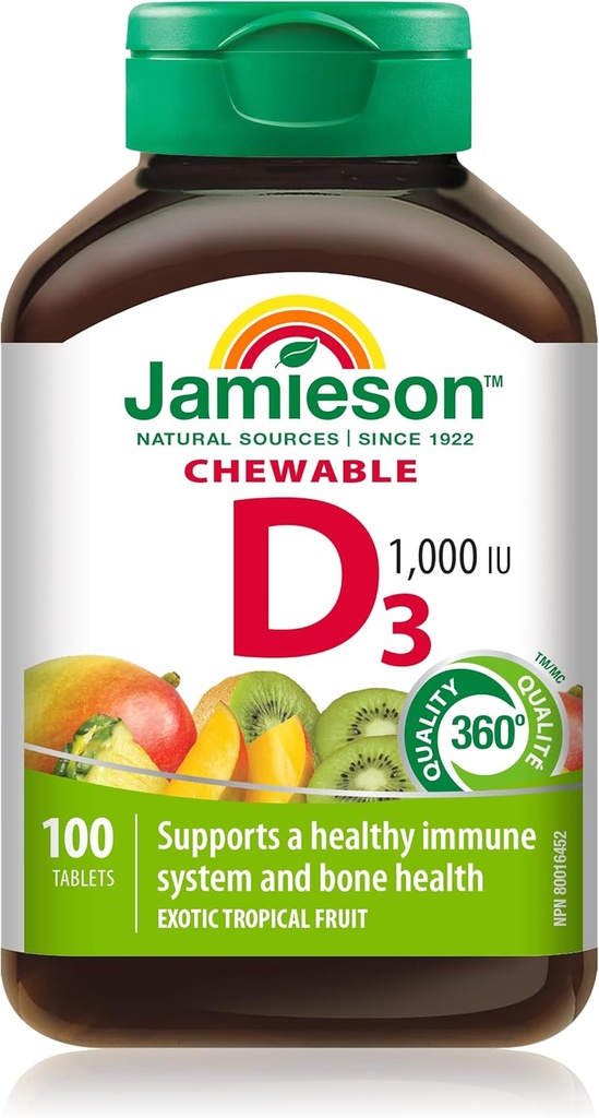 Jamiesonの実験室1,000 LUの自然な熱帯味のChewableのビタミン、100の計算