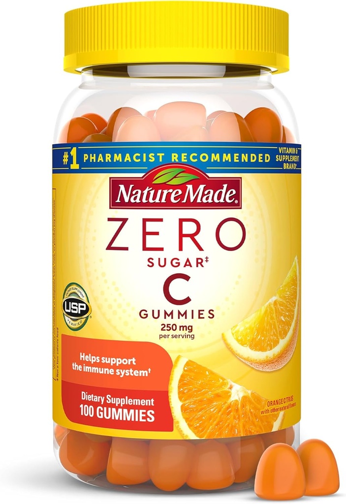 Nature Made Zero Sugar Vitamin C Gummies 250 mg/サービング、免疫&抗酸化剤サポート、アスパルテームフリー、100 砂糖無料グミ、50 日の供給