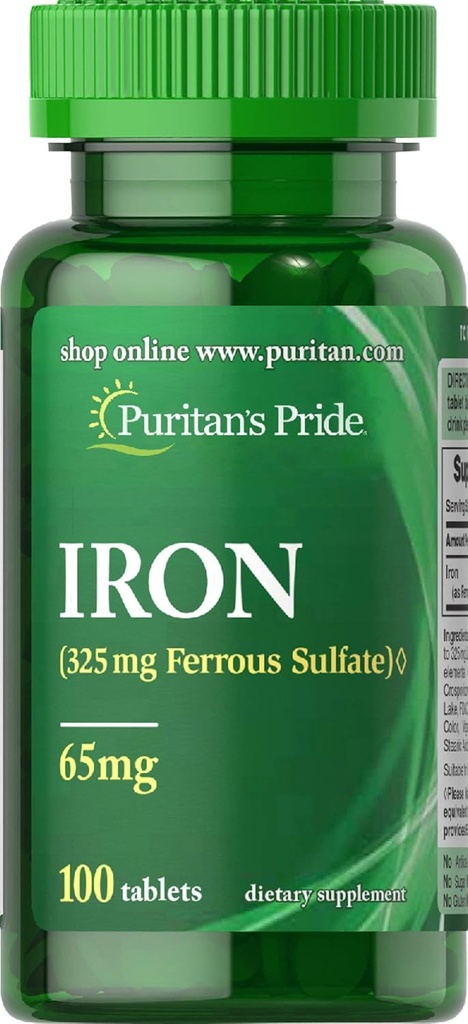 Puritansのプライドの鉄の鉄硫酸塩65 Mgのタブレット、100の計算