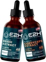 E2H: Reishi & Cordyceps Extracts - Energy, Longevity, Energy, Stamina & Immune Support - Non-GMO, Vegan - 2 Fl Oz Each (4 Fl Oz Total) - Bundle