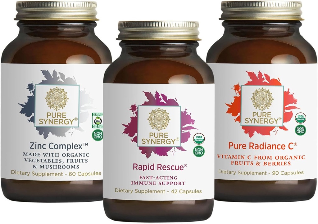 PURE SYNERGY Immediate免疫サポートバンドル | 有機ビタミンCサプリメント | 全食品で作られた亜鉛サプリメント | エキナセアエキスと急速なハーブフォーミュラ | 非GMOと有機成分