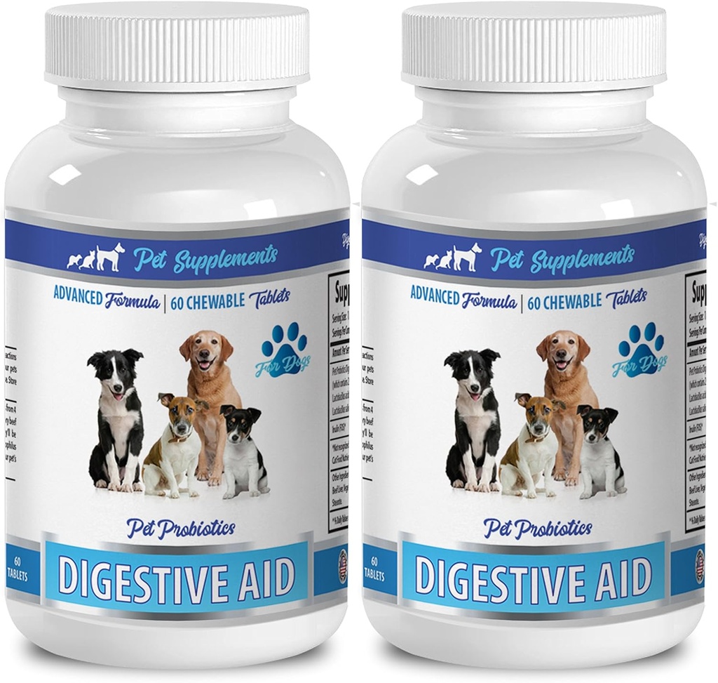 犬の悪い呼吸の除去剤 - DOG DIGESTIVE AID PROBIOTICS - 自然療法 - 悪い呼吸とガスへのソリューション - COUNTER DIARRHEA - 犬のプロバイオティクスカプセル - 2本のボトル(120の御馳走)