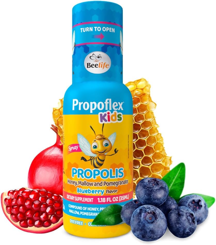 Beelife Bee Propolis Extract、プロポリス Throat Spray for Kids – プロポリス、ハニー、マロ、ザクロ - 自然な免疫サポート&ソア Throat救済、砂糖なし - ブルーベリー味 - (35ml / 1パック)
