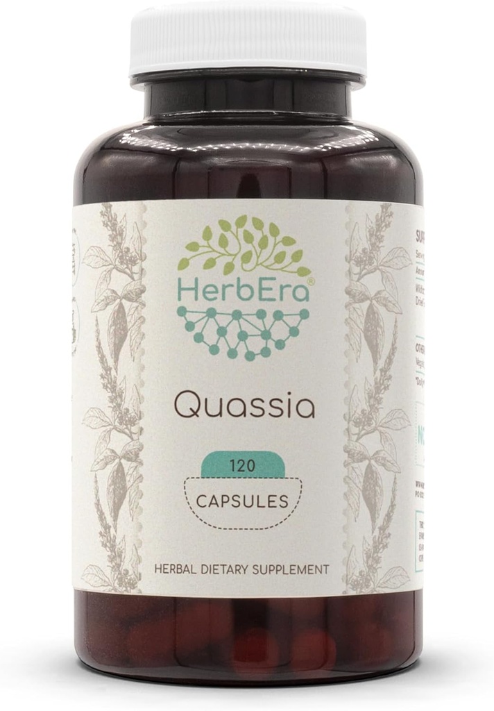 HerbEra Quassia 120 カプセル, 500 mg, ワイルドクラフト Quassia (Quassia Amara) 乾燥樹皮 (120 カプセル)