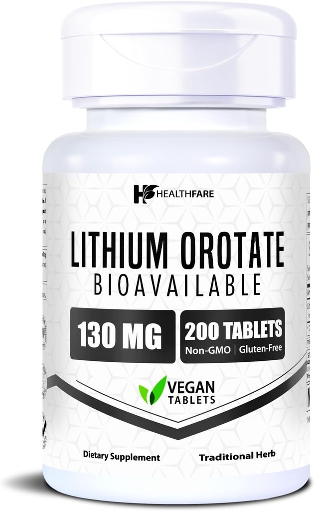 HealthFare リチウムオロットサプリメント 130mg | 200 ベジタリアンタブレット | 高バイオアベイラビリティトレースミネラル | 気分・脳・記憶サポート | 非GMO・グルテンフリー | アメリカ製