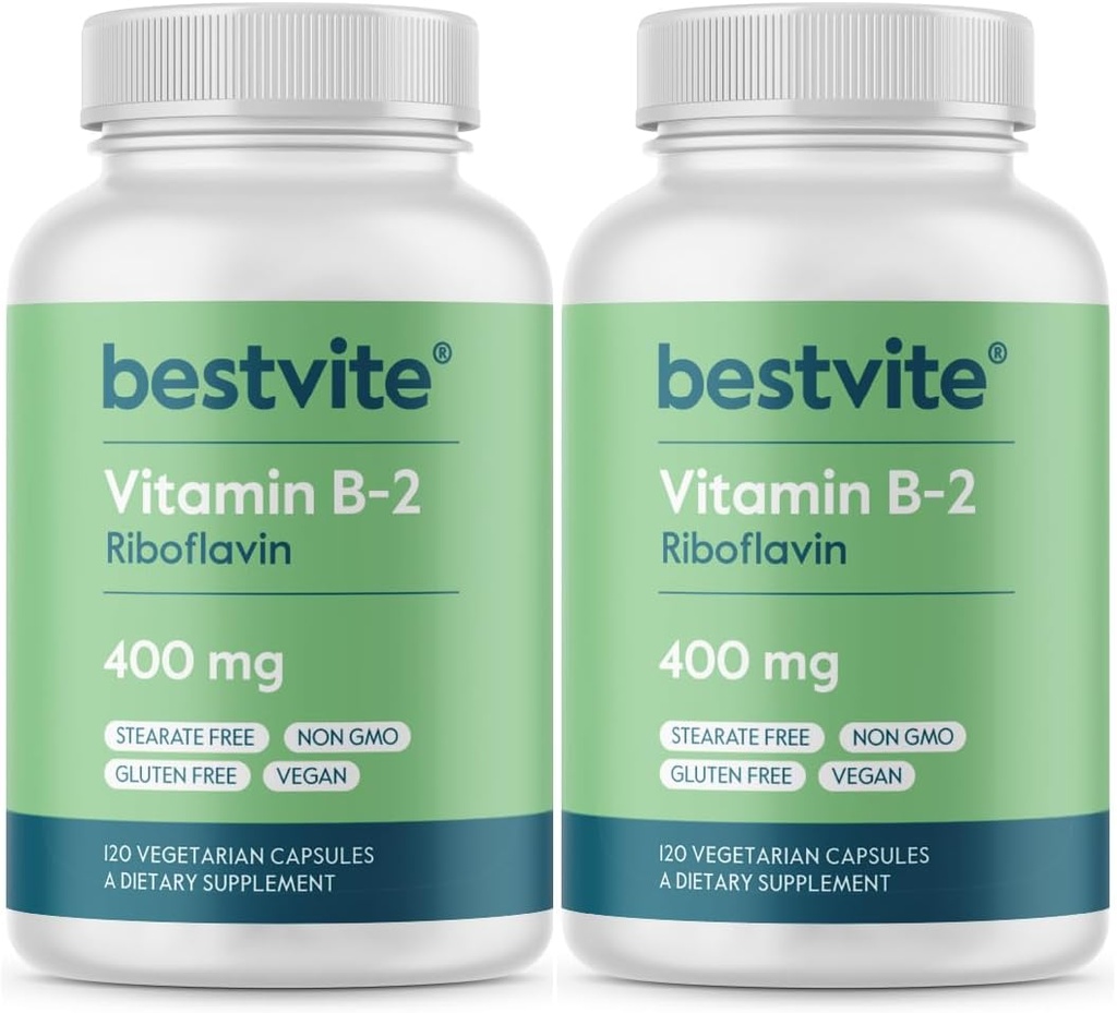 BESTVITEビタミンB-2(リボフラビン)400mg(240ベジタリアンカプセル)(120 x 2) - ない Stearates - ビーガン - 非GMO - グルテンフリー
