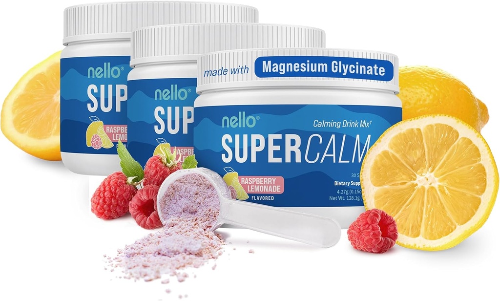 Nello Supercalm Drink Mix - Ashwagandha KSM 66, マグネシウムグリシン, L-テアニン, ビタミンD3 - Ashwagandha Root Extract, マグネシウム&L-テアニンサプリメント - (30 サービング) - 3パック