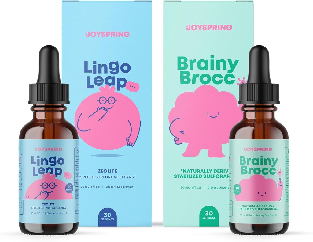 JoySpring BrainyBrocc & LingoLeap Drops Bundle | 天然由来のビタミン、非GMO、非アルコール液式、免疫健康サポート | ビーガン&ベジタリアンサプリメント
