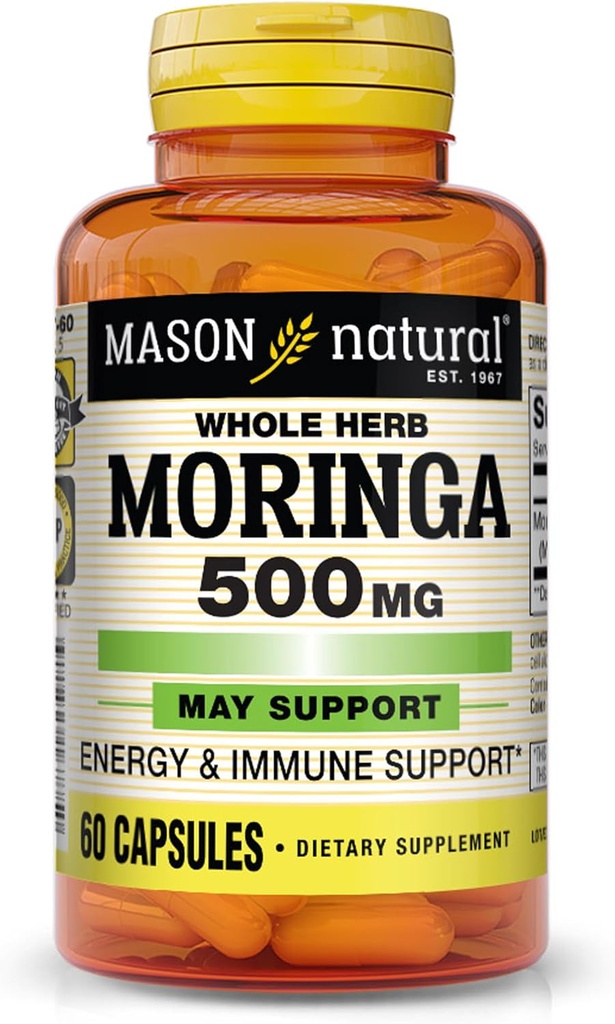 MASON NATURAL Moringa 500 mg - Supports Energy Metabolism and Inflammatory Response, Antioxidant Immune Support Herbal Supplement, 60 Capsules