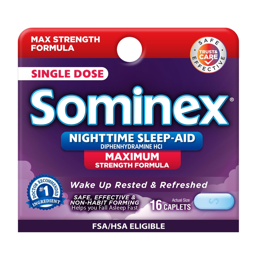 Sominexの夜間睡眠援助のタブレット、最高の強さの方式、単一の線量、分類される16の計算