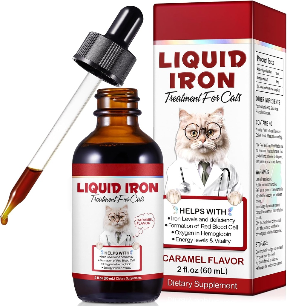猫のための鉄の補足、葉酸とB12の60MLの液体の鉄は貧血、低いEneryのレベルおよび Lethargyを支えます、赤血球の形成および血の健康を促進します