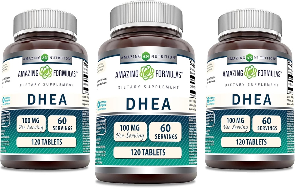 アメイジングフォーミュラDHEA 100mg/サービング120錠サプリメント | 非GMO | グルテンフリー | アメリカ製 (3パック)