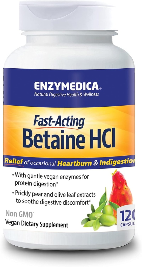 Enzymedica, Betaine HCl, 時事ハートバーンと消化器サポート, 120 カプセル