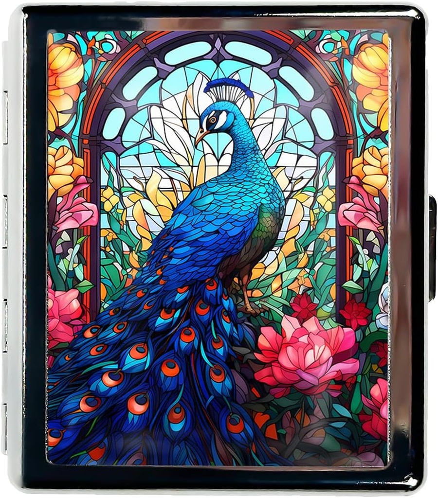 旅行の丸薬のオルガナイザーの財布の本質のための小さい丸薬の箱 7 日 ミラーが付いているかわいい丸薬箱 ポケットのための携帯用丸薬箱かPurse の丸薬は旅行ギフト(Peacock のステンド ガラス)を満たします