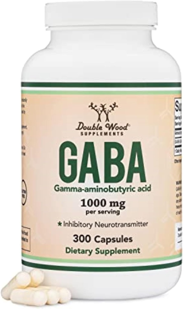 GABAサプリメント(300カプセル、1,000mg/サービング)は、カルム、リラクゼーションを促進し、睡眠(Vegan Safe、Gluten Free、非GMO)(Gamma Aminobutyric acid)をダブルウッドでサポート