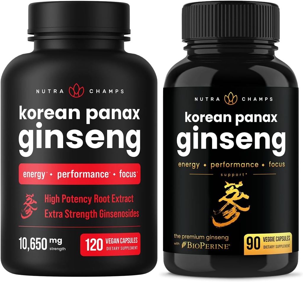 NutraChamps完全なGinseng Duo - 完全なエネルギー、焦点及びスタミナ サポート バンドル– Ginsengの金及び韓国の赤いPanax Ginseng