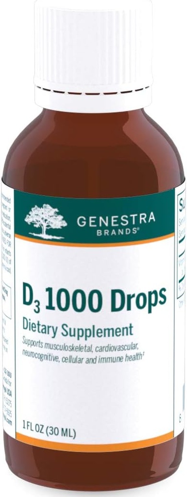 GenestraブランドD3 1000ドロップス | 液体ビタミンDサプリメント | 1 fl. oz.