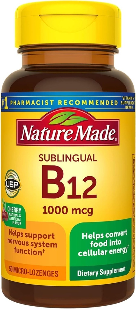 Nature Made Sublingual Vitamin B12 1000 mcg Micro-Lozenges, 50 Count for Metabolic Health