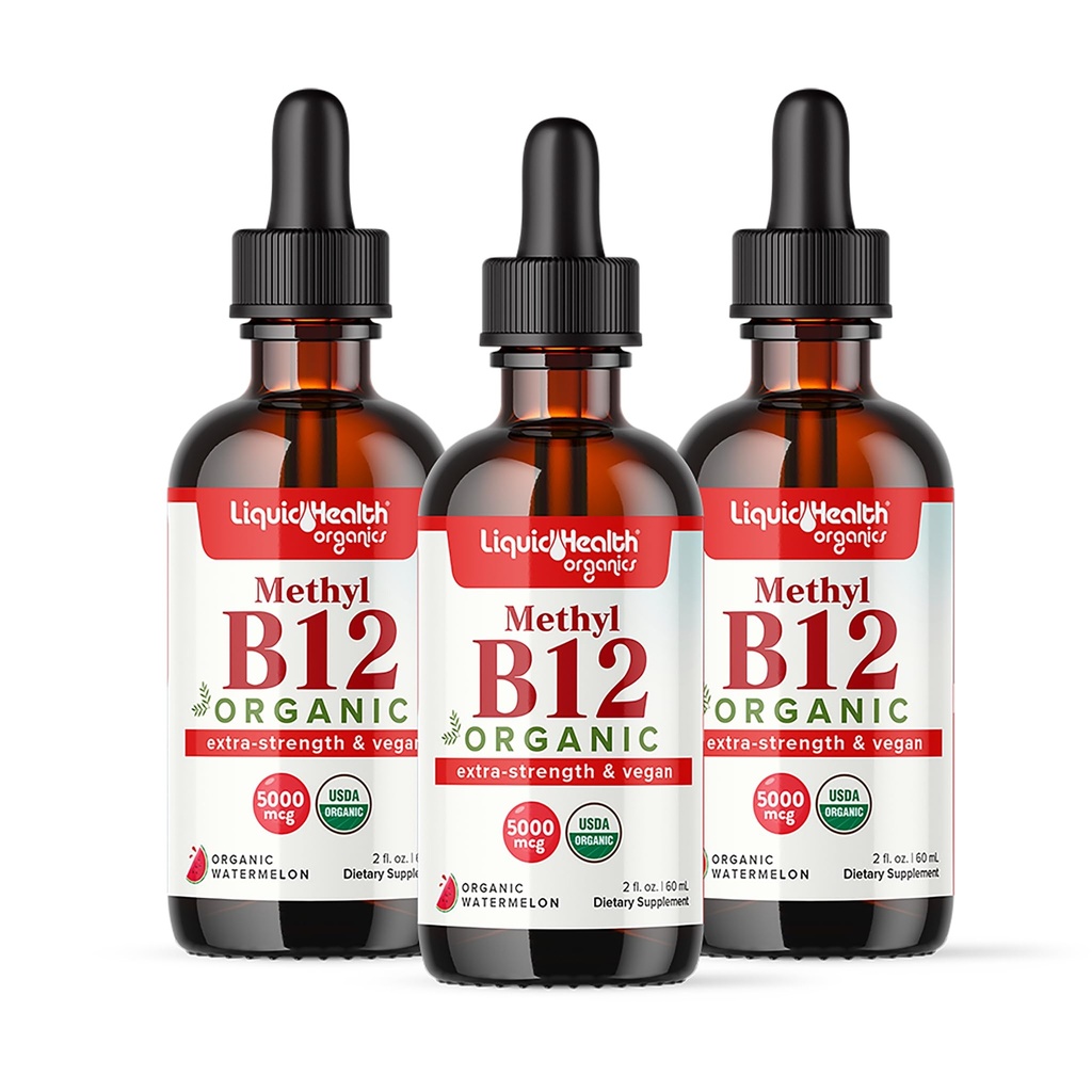 LIQUIDHEALTH USDAオーガニックメチルビタミンB12メチルコバラミン液体は、タルトチェリージュース - ブーストエナジー、免疫サポート、メモリ&濃度を向上 - アメリカメイド、ビーガン、非GMO(3パック)