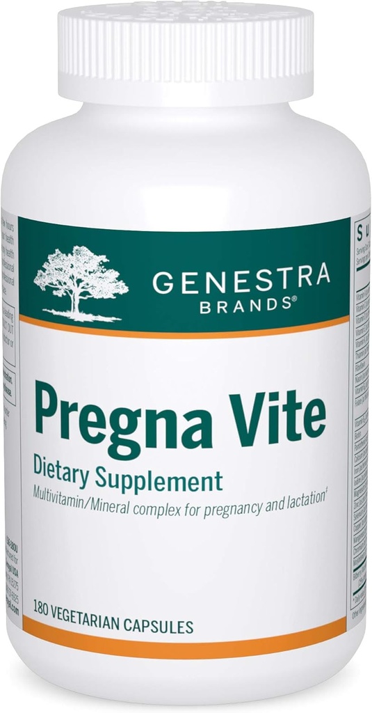 Genestraブランド Pregna Vite | 葉酸、ビタミンD、鉄で健康な妊娠をサポート | 180 カプセル