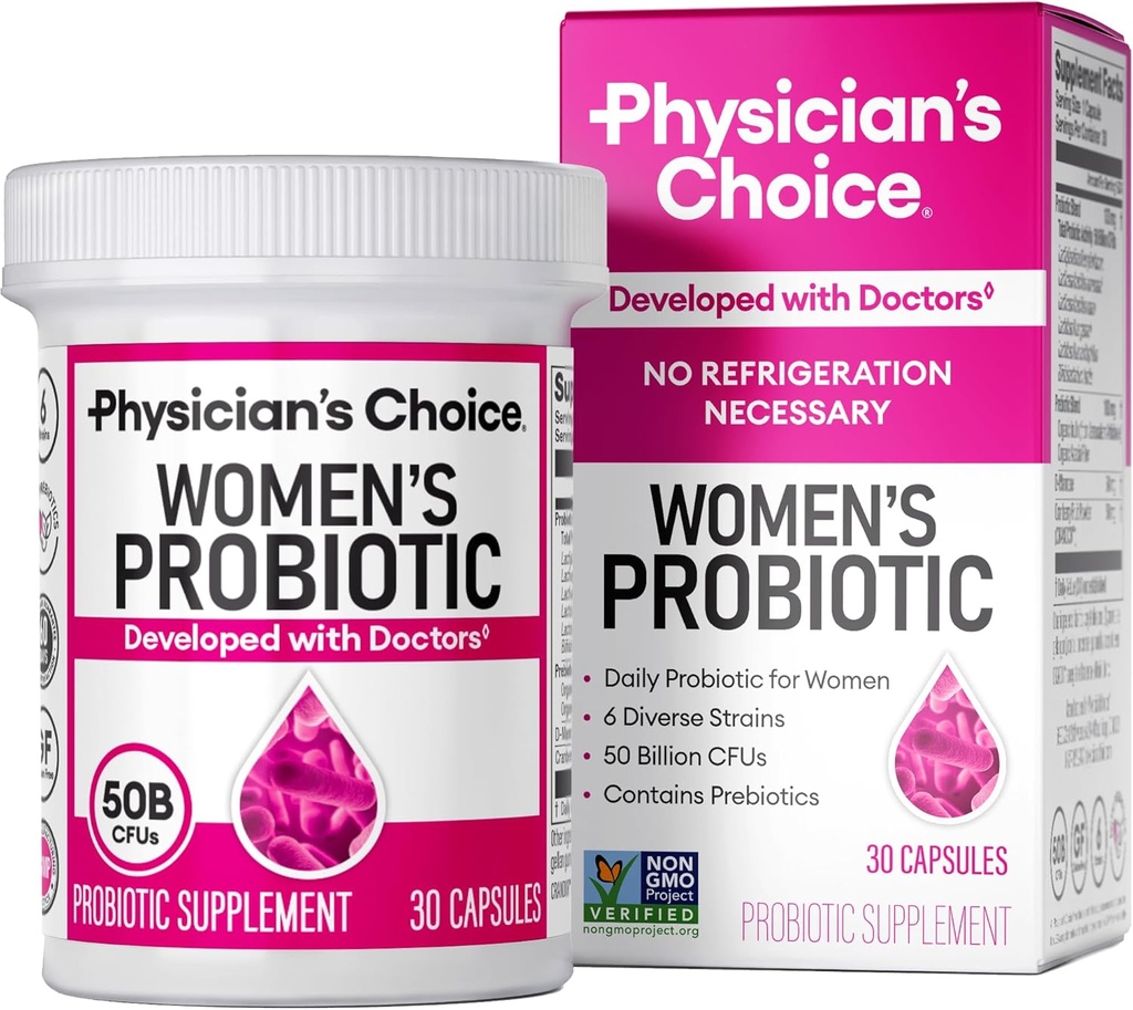 Physician's CHOICE Probiotics for Women - PH Balance, Digestive, UT, & Feminine Health - 50 Billion CFU - 6 Unique Strains for Her - Organic Prebiotics, Cranberry Extract+ - Women Probiotic - 30 CT