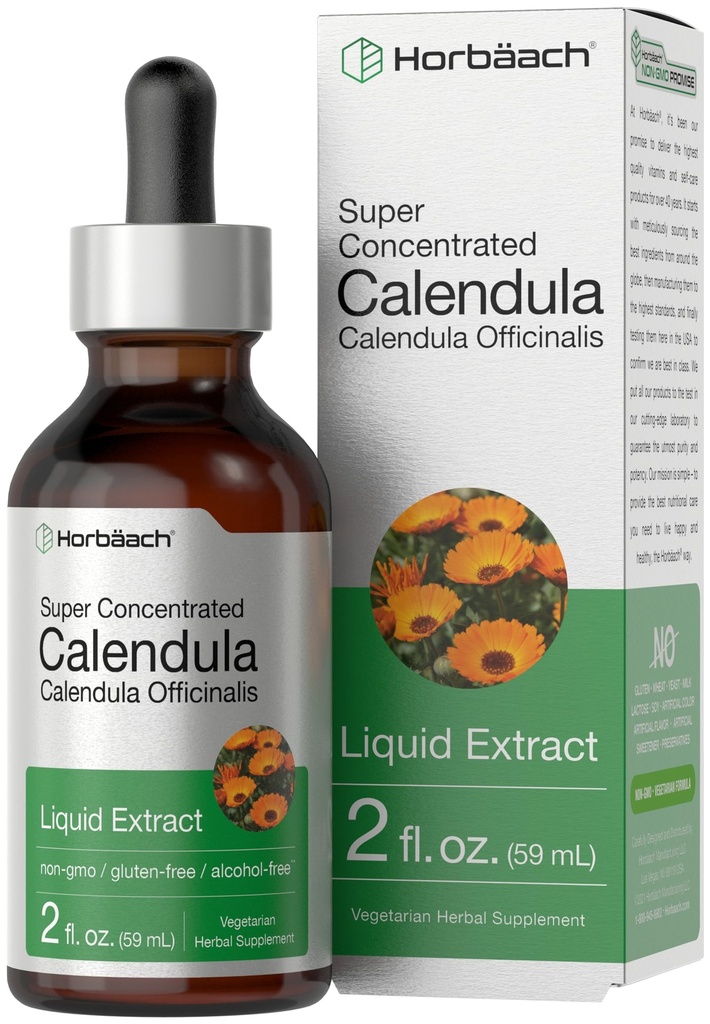 Horbaach Calendula Flower Liquid Tincture | 2 fl oz | Alcohol Free Drops | Vegetarian, Non-GMO & Gluten Free Supplement