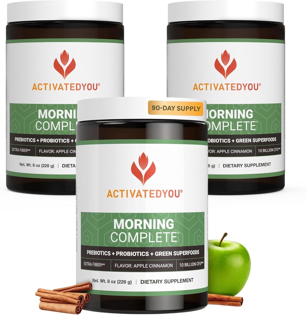 ACTIVATEDYOUモーニングフルデイリーウェルネスグリーンズスーパーフードドリンクミックス for Gut Health w/Prebiotics, Probiotics, Antioxidants, Green Superfoods, 10 Billion CFU (3パック, Apple Cinnamon)