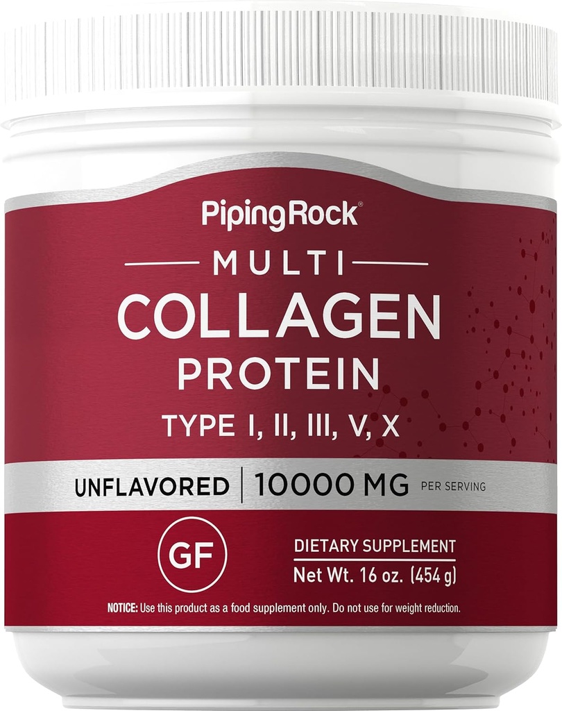 Piping Rock Multi Collagen Protein Powder | 16 oz Unflavored | Type I II III V X | 10000mg Peptides Complex Supplement for Men and Women | Gluten Free, Non-GMO Supplement