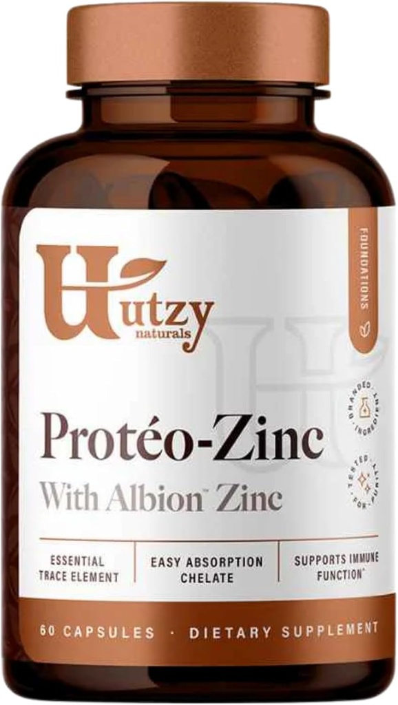 Utzy Naturals Protéo-Zinc | 免疫健康のためのアルビオンケレート亜鉛ビスグリシン(TRAACS®) | アメリカ製 | 60カプセル