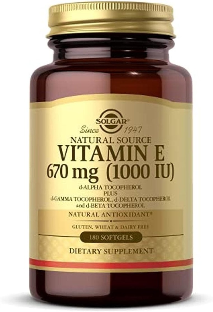 ソルガービタミンE 670 mg(1000 IU)、180 Softgels - 天然抗酸化剤、皮膚&免疫システムサポート - 天然由来のビタミンE - グルテンフリー、酪農場無料 - 180サービング