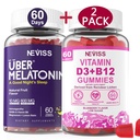 NEVISS Melatonin + ビタミンD3&B12グミ、ビーガン、2 + 2 = 4パック