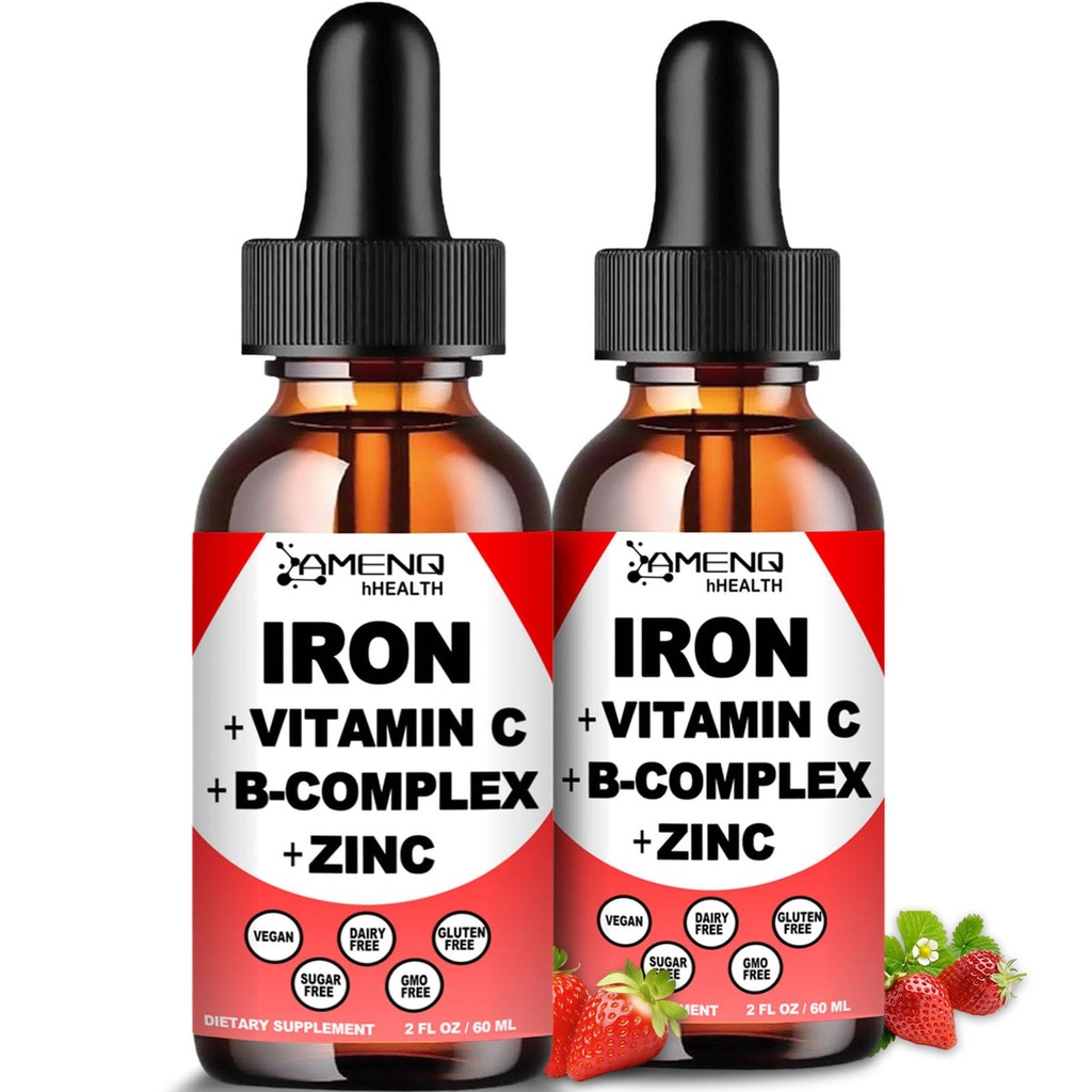 2つのパックの液体鉄の補足w/ビタミンC、A、Bコンプレックス、ビーガン鉄は女性のための高い効力の液体のビタミン及び鉄の補足を、人及び子供-サポート赤血球、エネルギー、貧血及び疲労を落とします
