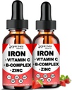 2 Pack Liquid Iron Supplement w/ Vitamin C, A, B-Complex, Vegan Iron Drops High Potency Liquid Vitamin & Iron Supplements for Women, Men & Children -Support Red Blood Cell, Energy, Anemia & Fatigue