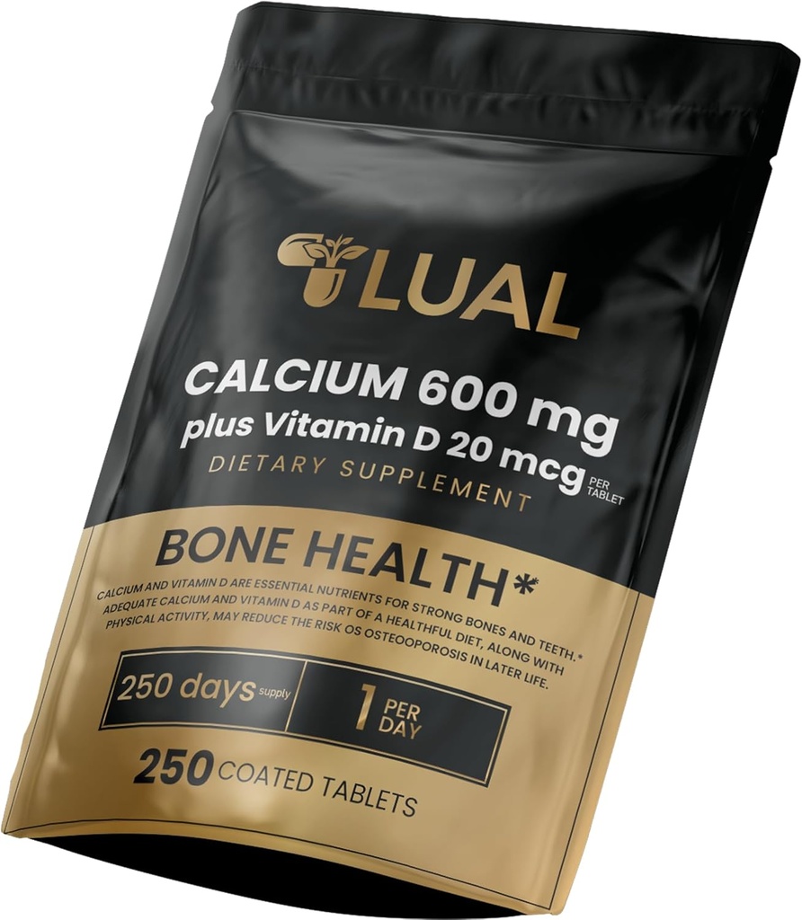 Calcium 600mg with Vitamin D3 20mcg, 250 Coated Tablets - Bone Health Support