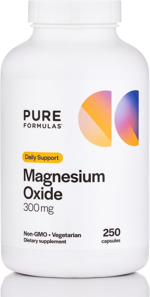 PureFormulasマグネシウム酸化物300mg - ヘルシーハート、リラックス、免疫サポート、非GMOベジタリアンカプセル - 250カウント