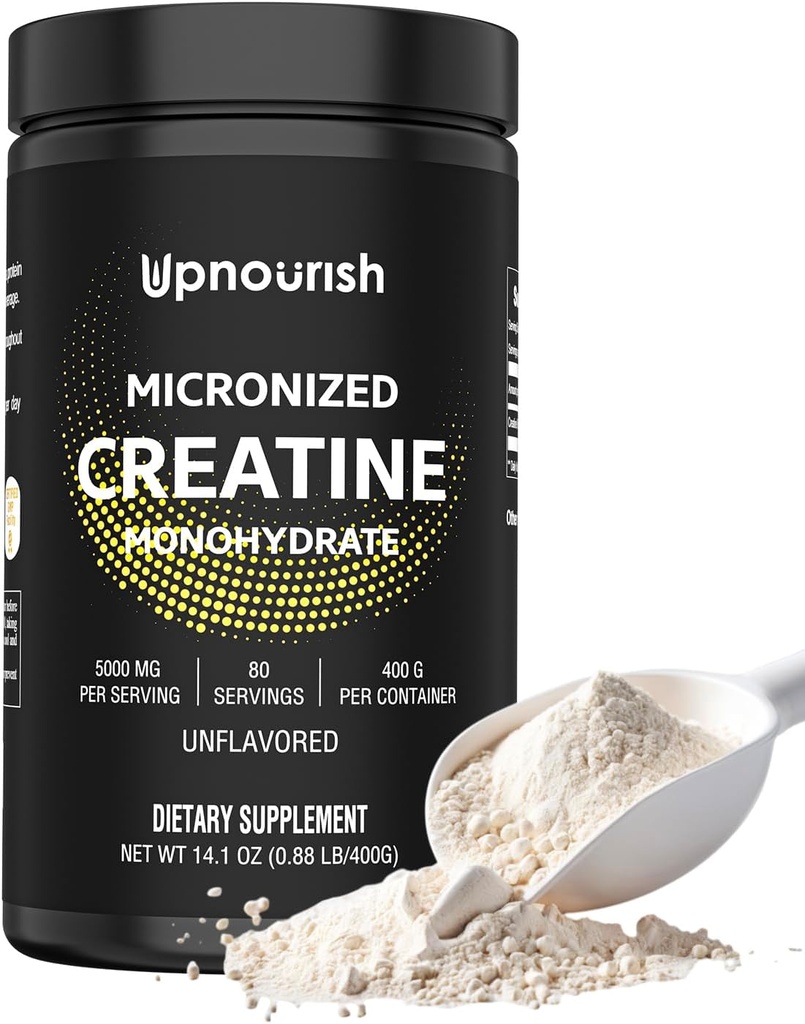 UpNourish の Micronized のクレアチンの Monohydrate の粉 400 G - プレワークアウトのための非風味のビーガン、純粋な女性および人のインスタント化された補足を造る筋肉 80 のサービング 14.1096 のオンス