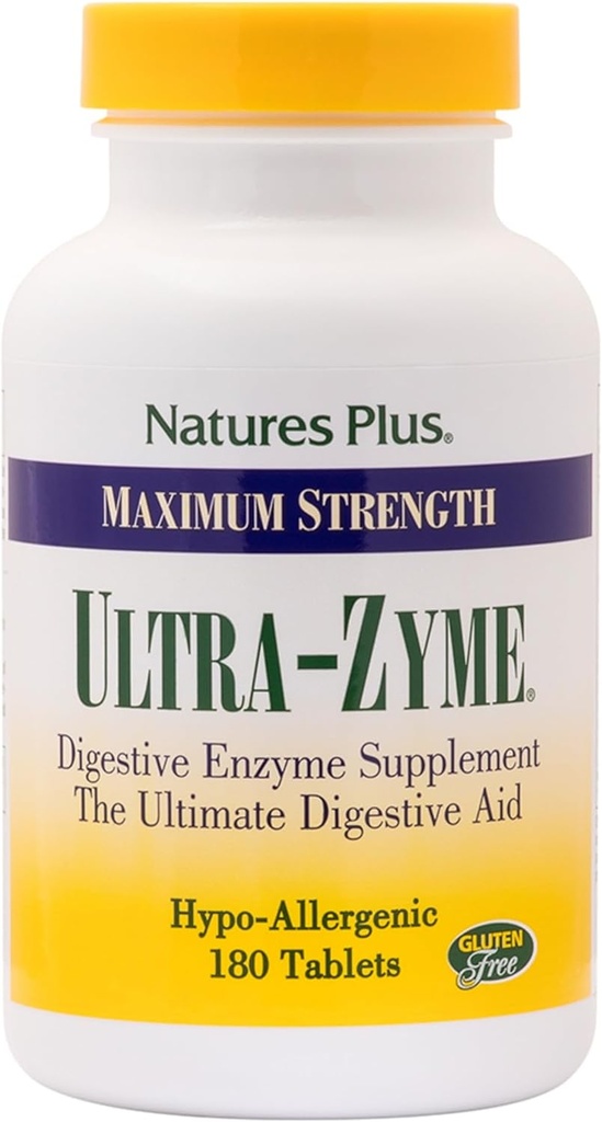 NaturesPlus Ultra-Zyme - 180錠 - 健康的な消化をサポートする酵素サプリメント - グルテンフリーグルテンフリー - 90サービング