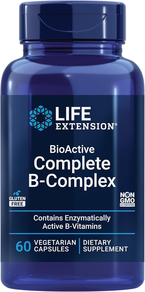 ライフエクステンション BioActive 完全な B 複合体, 心臓, 脳と神経サポート, 健康なエネルギー, 代謝, 完全な B 複合体, 60 ベジタリアンカプセル