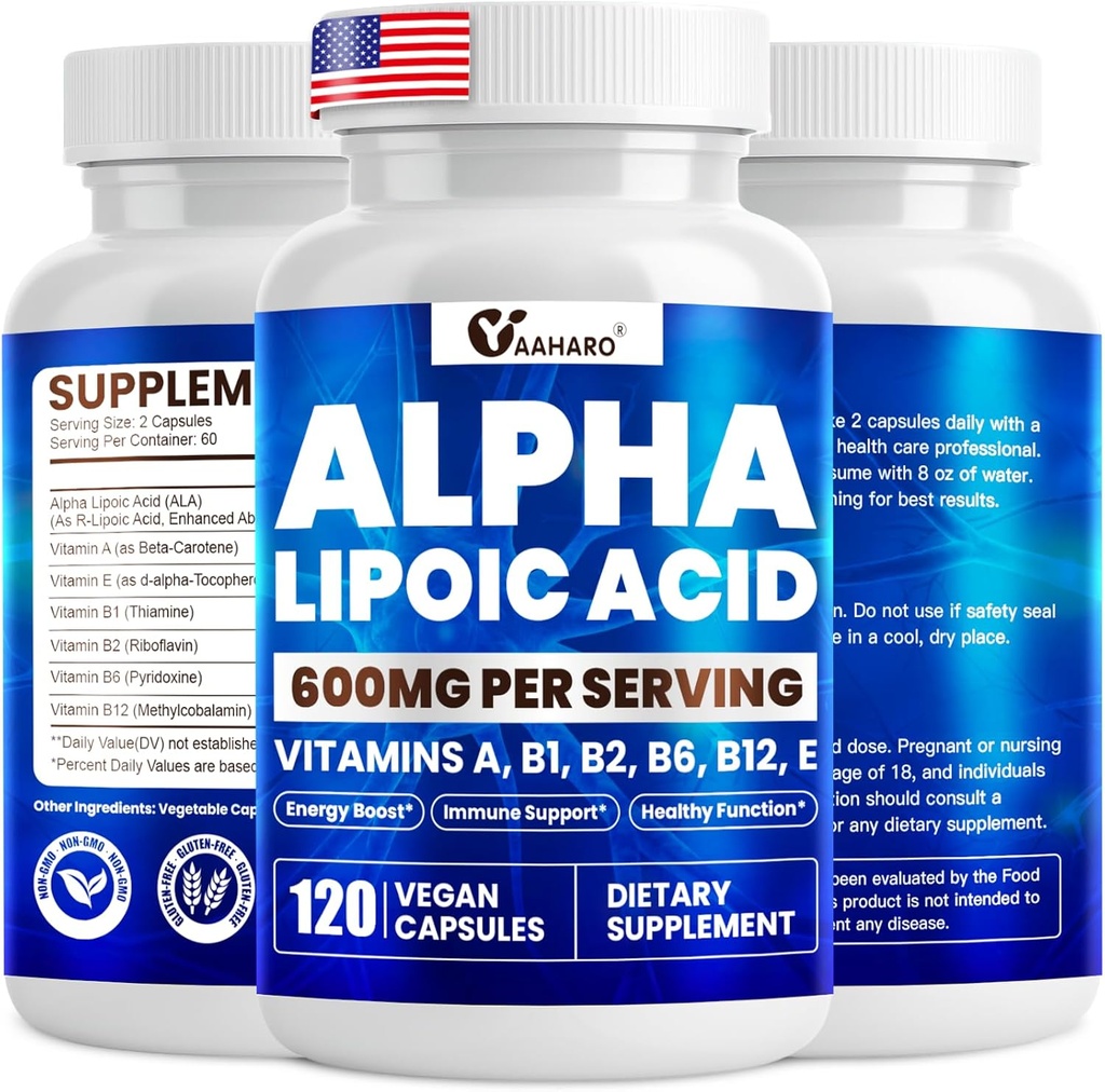 アルファリポ酸600mg、エネルギーブースト、免疫サポート、健康な機能および高められた吸収のためのALAの補足、エッセンシャルビタミン、120のカプセルが付いているRアルファリポ酸