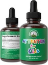 Kids Focus Drops. Attention Deficit Liquid Supplement for Concentration, Attention, Brain, Memory. No Bitter Taste. Natural Non-Habit Forming Sugar Free 7-in-1 Vegan Nootropic for Children, Teenagers