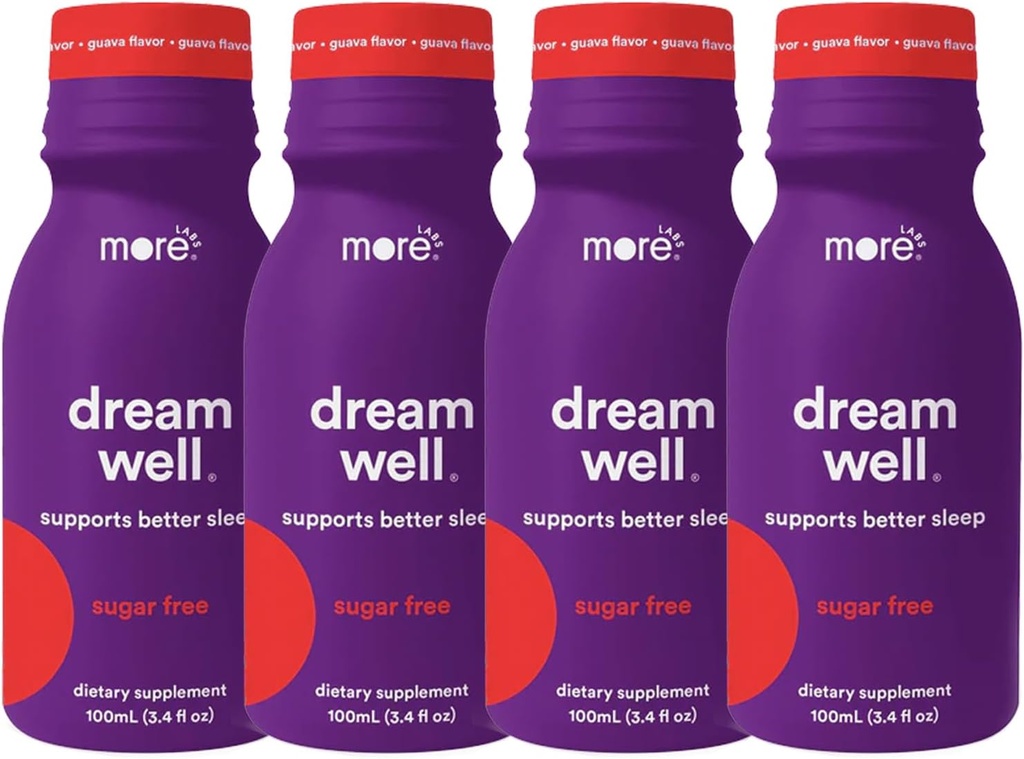 More Labs Dream Well Holistic Sleep Shot Drink 4 Pack | Non-Habit Forming | Lemon Balm, Melatonin and Glycine | Sleep Support Solution