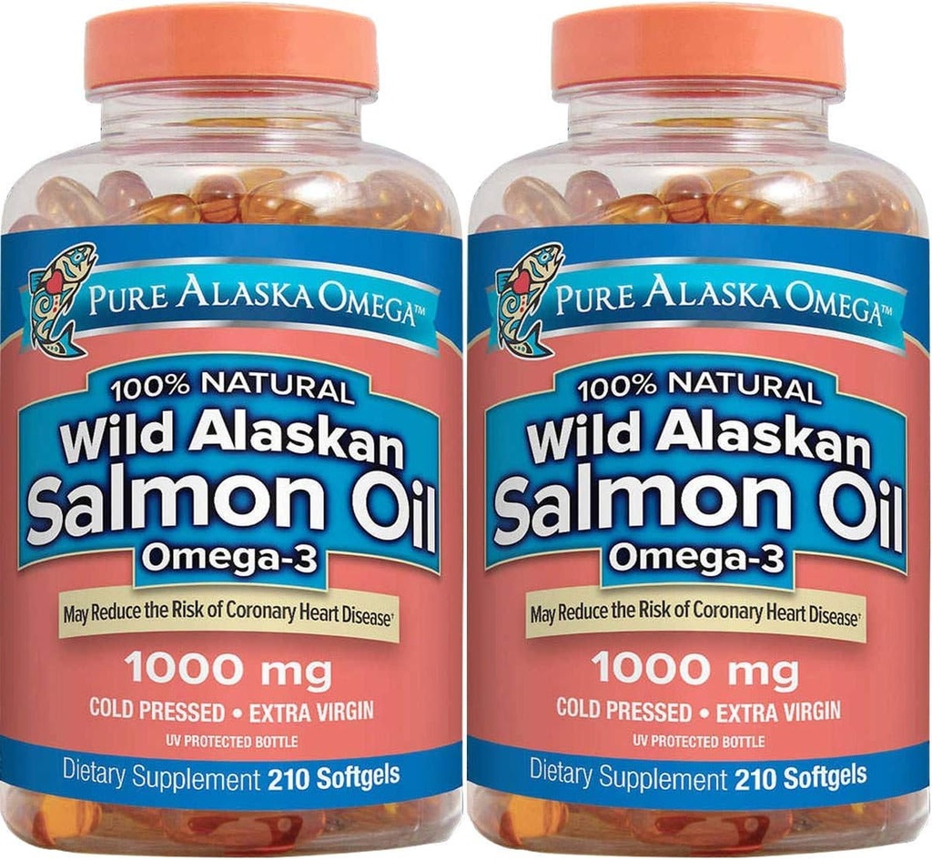 純粋なアラスカオメガ3ワイルドアラスカサーモンオイル1000mg Softgels 2パック(210カウント各)