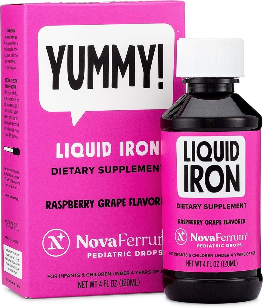 NovaFerrum Yummy | 乳液・乳液・乳液・乳液・乳液・乳液・乳液・乳液・乳液・乳液 | 1mLあたりの鉄 15mg | 年齢 4歳未満 | グルテンフリー認定済み | 砂糖フリー | ラズベリー