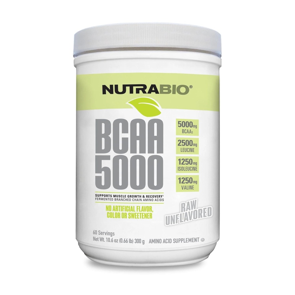 NutraBio BCAA 5000 パウダー - 筋肉の成長と回復のための発酵させた分岐させたチェーン アミノ酸 - 自然な味、甘味料、着色、ビーガン、グルテンフリーグルテンフリー - 風味が悪い、60 のサービング
